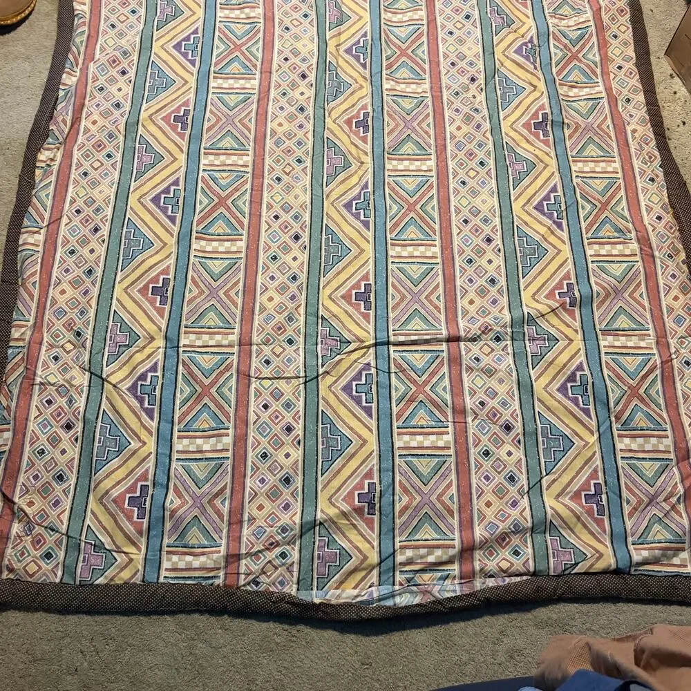 Vintage 1994 Handmade Patchwork Quilt Brown Geometric Rail Fence Twin XL 61x95